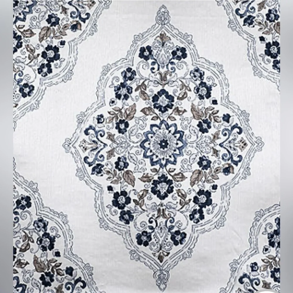 Elegant Waterfall Valance (window curtains) – Navy, White & Gold
